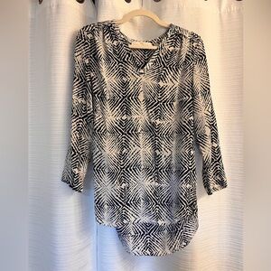 Amanda Uprichard Black and White Graphic Blouse with Mandarin Collar